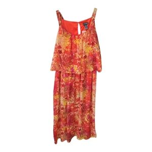 Enfocus Women Vibrant Red/ Tropical Floral Maxi Dress Sleeveless Resort Cruise